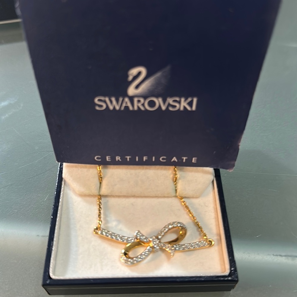 Bow Tie Gold and Crystal Swarovski Necklace - Brand New